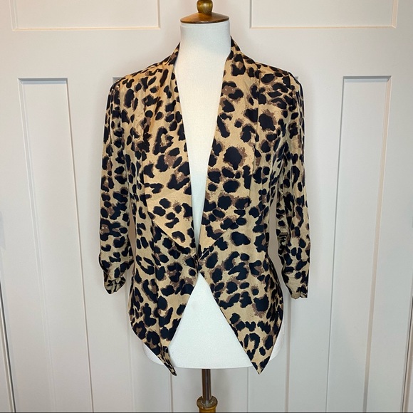 mine Jackets & Blazers - Mine Leopard Print Ruched Sleeve Open Blazer small